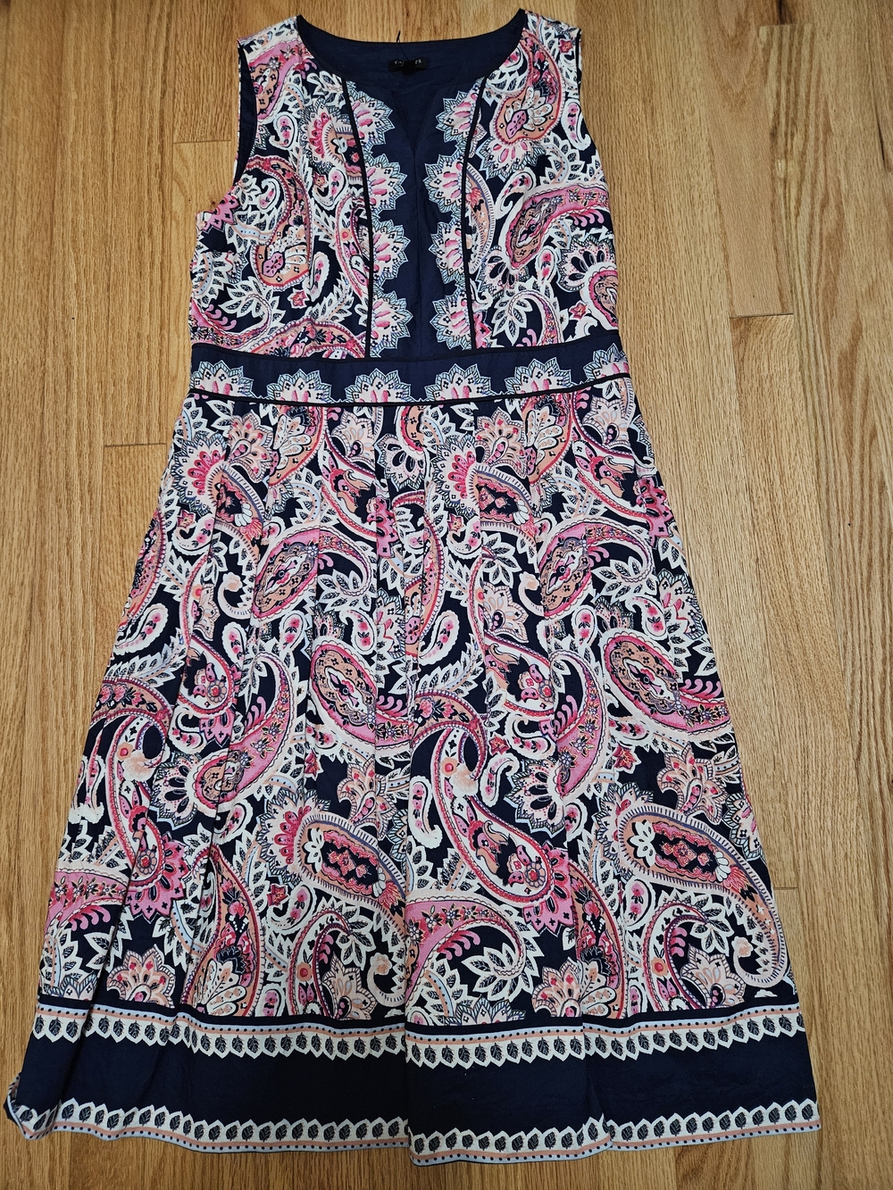 Talbots Navy and Pink Paisley A-Line Skirted Dress